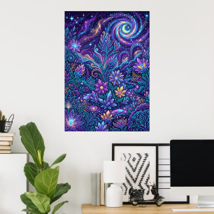 Paarse Bloemige Paisley Spiraal Poster   Levendig 