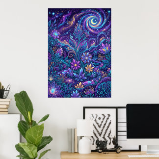Paarse Bloemige Paisley Spiraal Poster | Levendig
