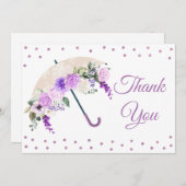 Paarse Bloemige Paraplu Baby Shower Bedankkaart (Voorkant / Achterkant)