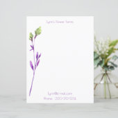 Paarse bloemige persoonlijke/beroepsbriefpapier (Staand voorkant)