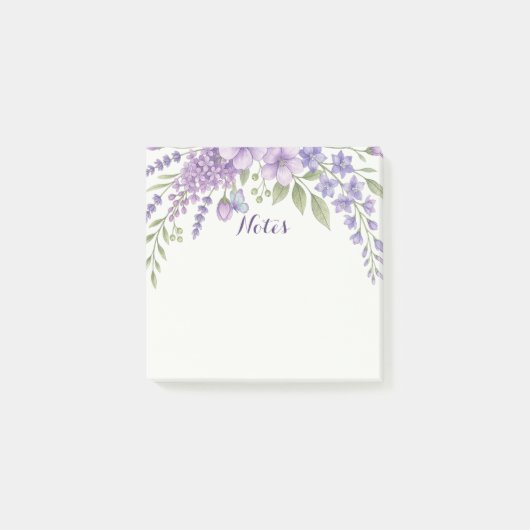 Paarse bloemige plakbriefjes, lavendelkleurig memo post-it® notes (Voorkant)