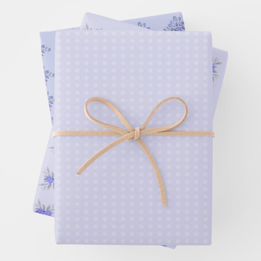  Paarse bloemige polka stippenpatronen Inpakpapier Vel (In situ)