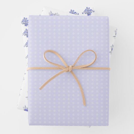  Paarse bloemige polka stippenpatronen Inpakpapier Vel (In situ)