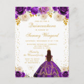Paarse Bloemige Prinses Quinceañera Briefkaart (Voorkant)