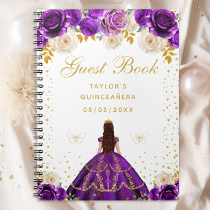 Paarse Bloemige Prinses Quinceañera Notitieboek