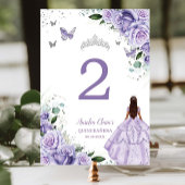Paarse Bloemige Prinses Zilver Quinceañera XV 16 Kaart
