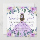 Paarse Bloemige Quinceanera Dankkaart Kaart (Voorkant)