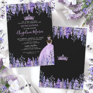 Paarse Bloemige Quinceanera Uitnodiging