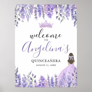Paarse Bloemige Quinceanera Welkomstbord Poster