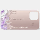 Paarse bloemige roos gouden glitters drijft monogr Case-Mate iPhone case (Achterkant (horizontaal))