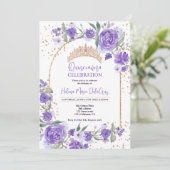 Paarse bloemige Roos gouden tiara prinses Quincean Kaart (Staand voorkant)