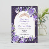 Paarse bloemige Roos gouden tiara prinses Quincean Kaart (Staand voorkant)