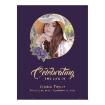 Paarse bloemige rouwdienst foto welkomstbord