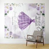 Paarse bloemige roze jurk Sweet 16 achtergronddeco Wandkleed (In Situ (horizontaal))
