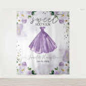 Paarse bloemige roze jurk Sweet 16 achtergronddeco Wandkleed (Voorkant)