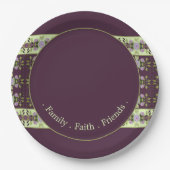 Paarse bloemige Rozen met patroon Papieren Bordje (Voorkant)