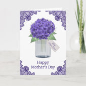 Paarse Bloemige Rustieke Kant Hydrangea Moederdag Kaart (Voorkant)