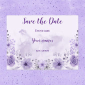 Paarse bloemige save the date-ansichtkaart briefkaart