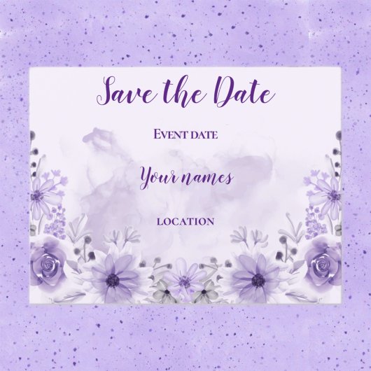Paarse bloemige save the date briefkaart