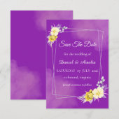 Paarse Bloemige Save The Date Kaart (Voorkant / Achterkant)