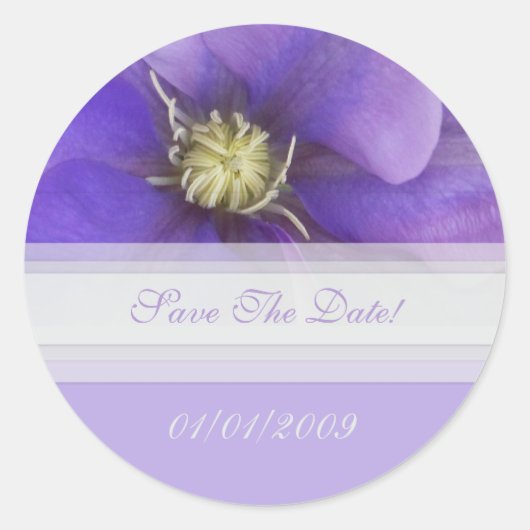 Paarse Bloemige "Save The Date"-Sticker Ronde Sticker (Voorkant)