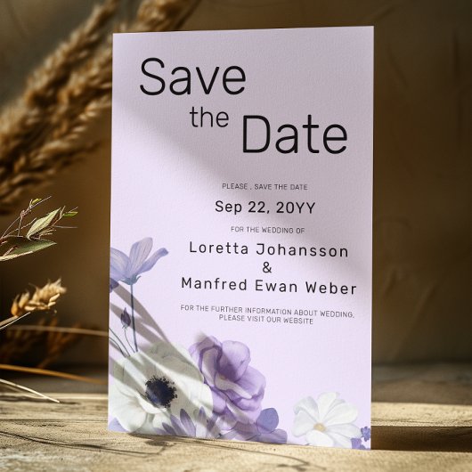 Paarse Bloemige "Save the Date" Uitnodiging