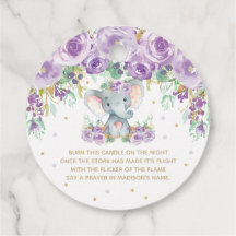 Paarse bloemige schattige olifant baby shower kaar