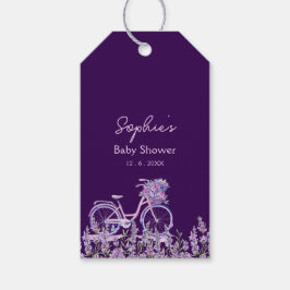 Paarse Bloemige Sering Fiets Baby Shower Bord Cadeaulabel