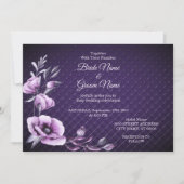 Paarse Bloemige Sierlijke Trouw Uitnodiging (Voorkant)