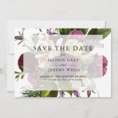 Paarse Bloemige Sla de Datum Op Save The Date (Voorkant)