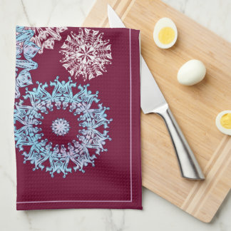 Paarse Bloemige Sneeuwvlokken Keukenhanddoek