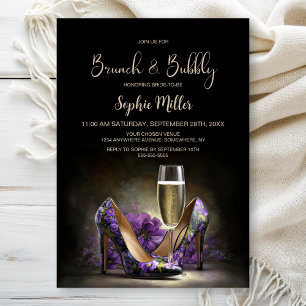 Paarse Bloemige Stiletto Schoenen Brunch en Mousse Kaart