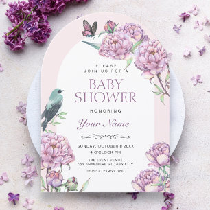 Paarse bloemige tak baby shower kaart