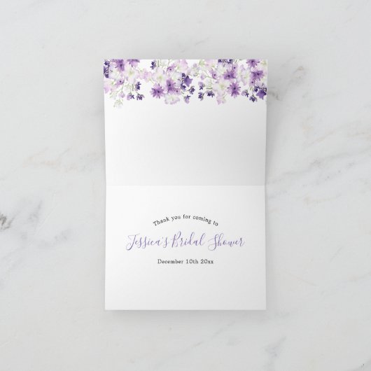 Paarse bloemige theebruidsfeest opvouwbare kaart (Binnen)