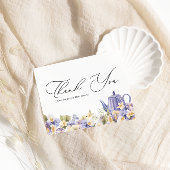 Paarse bloemige theepot bruidsthee dank u informatiekaartje