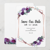 Paarse Bloemige Trouw Aankondiging Save the Date (Voorkant / Achterkant)