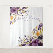 Paarse Bloemige Trouw Achterwand Ontvangst Decorat Wandkleed (Voorkant)