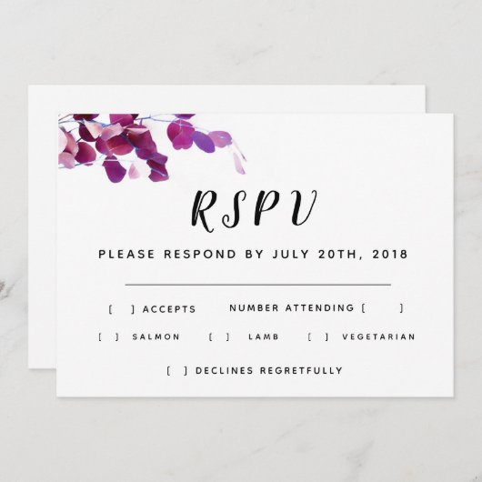 Paarse Bloemige Trouw RSPV Kaart (Voorkant / Achterkant)