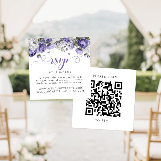 Paarse Bloemige Trouw RSVP QR Code Informatiekaartje