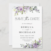 Paarse Bloemige Trouw Save The Date Uitnodiging (Voorkant)