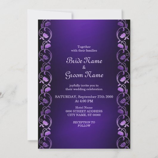 Paarse Bloemige Trouw Uitnodiging (Voorkant)