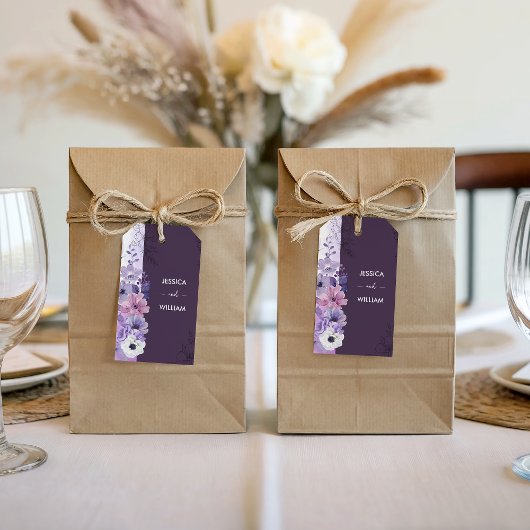 Paarse Bloemige Trouwcadeautag Cadeaulabel