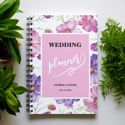 Paarse Bloemige Trouwplanner Planner