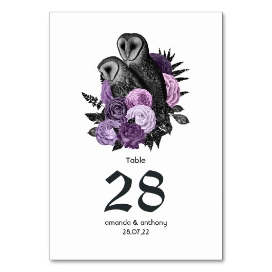 Paarse Bloemige Uilen Gotische Bruiloft Kaart (Voorkant)