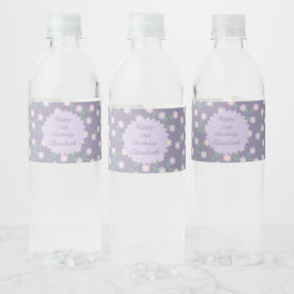 Paarse Bloemige Verjaardag Waterfles Etiket