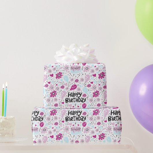 Paarse bloemige verjaardagsverpakkings papier (Feestgeschenken)