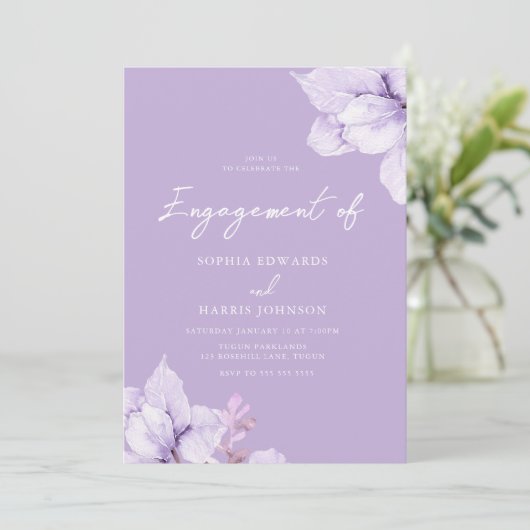 Paarse Bloemige Verloving Feest Kaart (Staand voorkant)