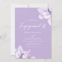Paarse Bloemige Verloving Feest Kaart