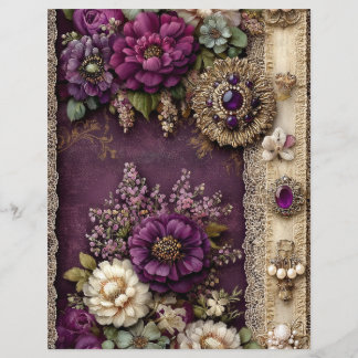 Paarse Bloemige Vintage Junk Journal Scrapbook Pap