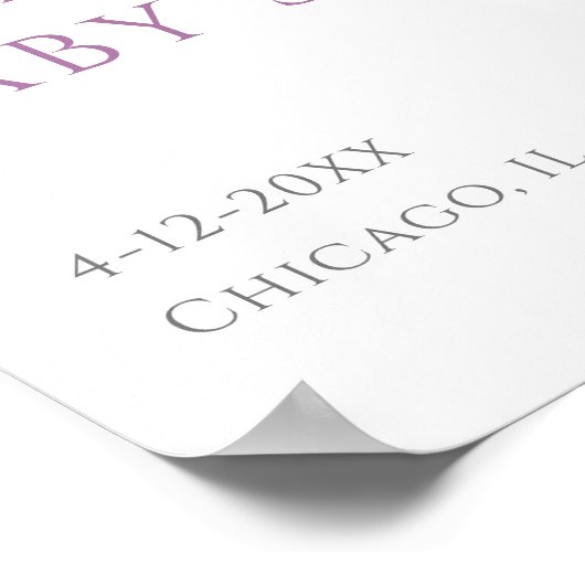 Paarse bloemige vlinder baby shower welkomstbord poster (Hoek)